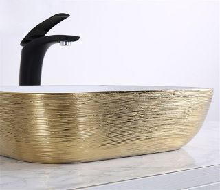 Раковина CeramaLux  D1333H130 бело-золотая 46 см